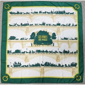 Hermes Les Ponts de Paris Silk Scarf in Green and Gold